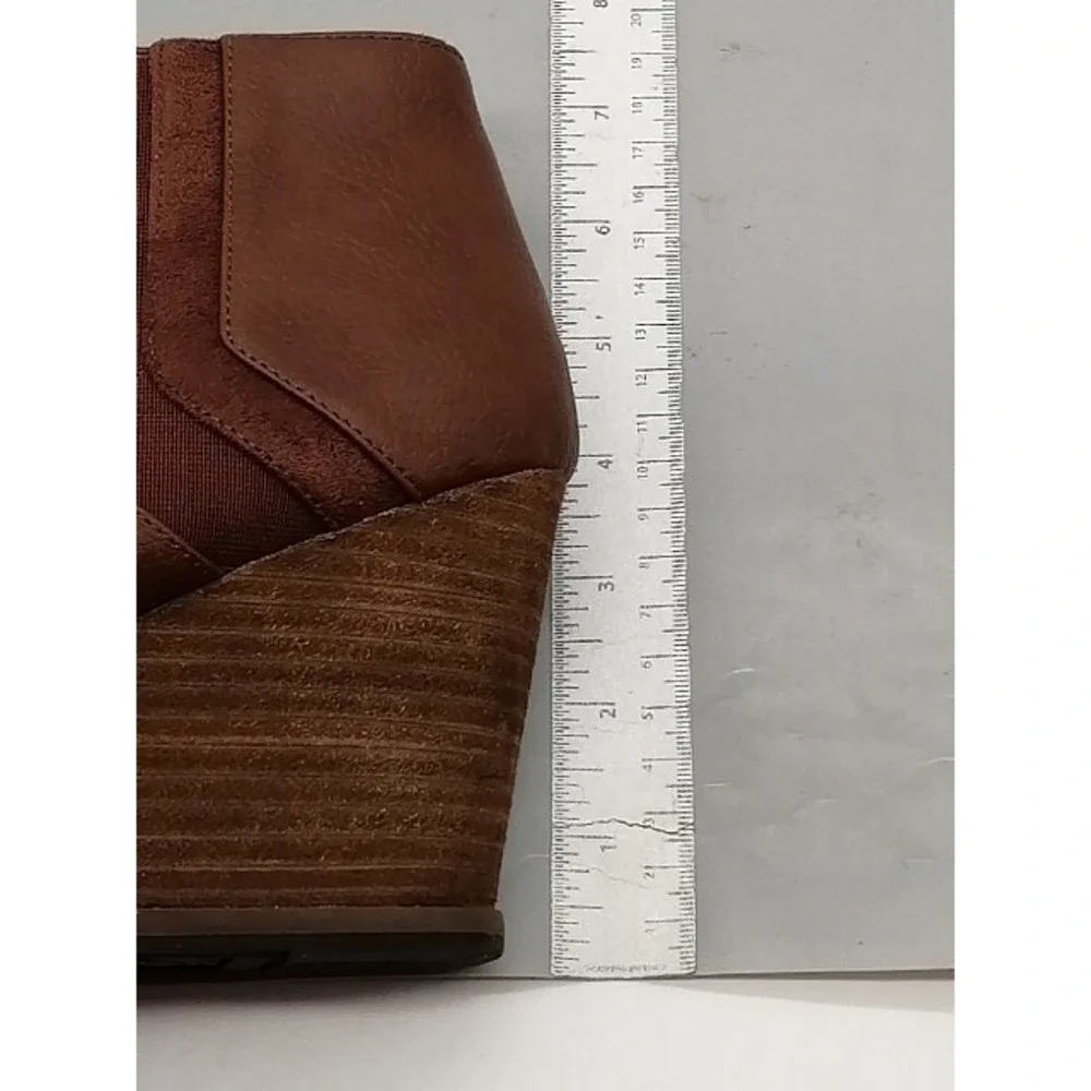 Dr. Scholl's Boots Womens Patch Brown 9 Ankle Bootie Shoe Side Zip Stretch Wedge